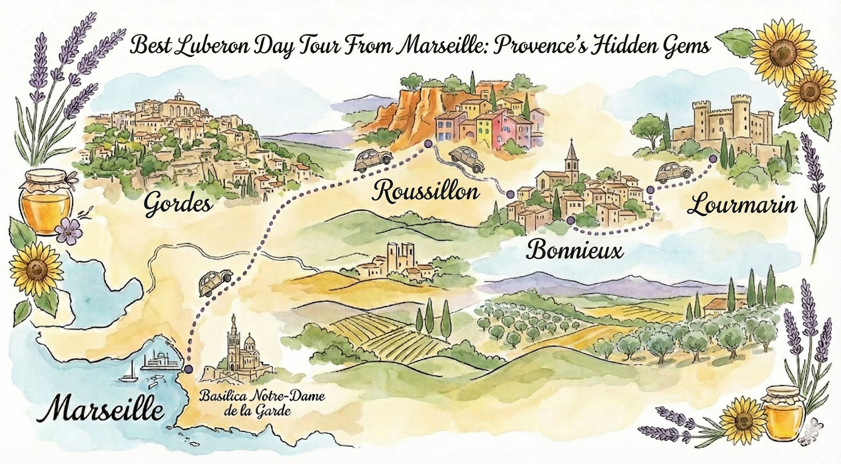 Best Luberon day tour from Marseille showcasing the beautiful villages and landscapes of Provence